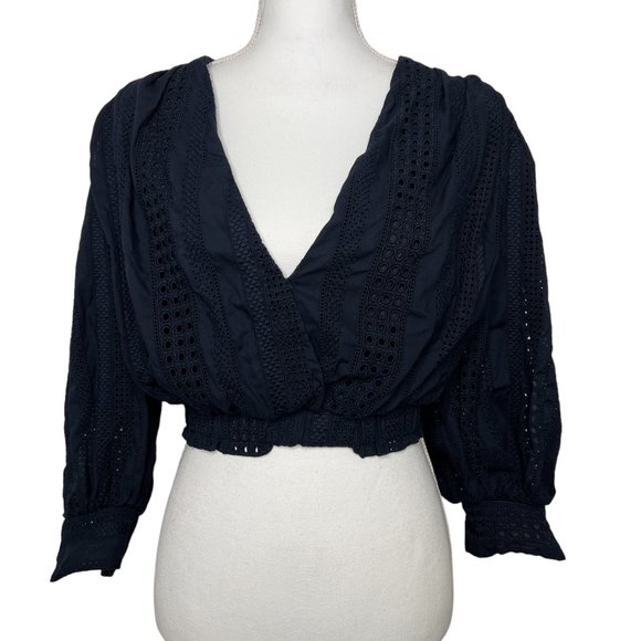 White Story Theia Crossover Eyelet Cotton V-neck Crop Top Navy Size AU 6 - Picture 3 of 10